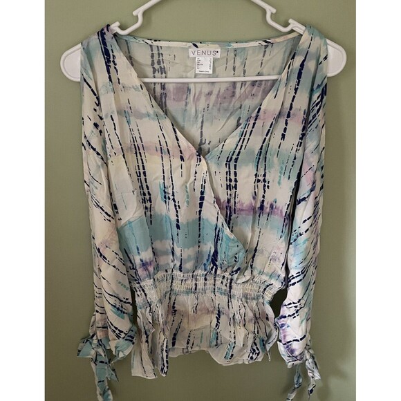 Venus Women's 3/4 Sleeve Top Blouse Multicolor Pattern Elastic Waist US 2 - Picture 1 of 7